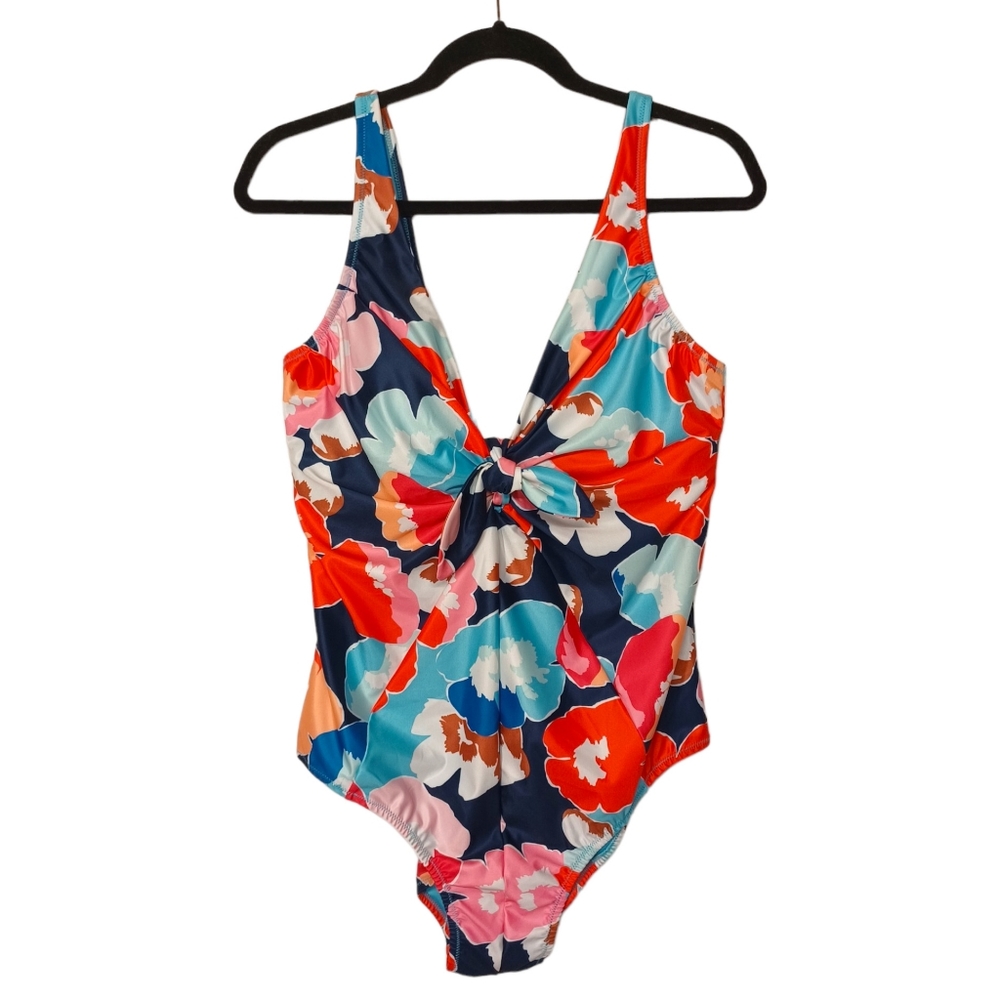 ALYNED TOGETHER Nautical Floral Blue Red Colorful Print 1 Piece Swimsuit NWT XL